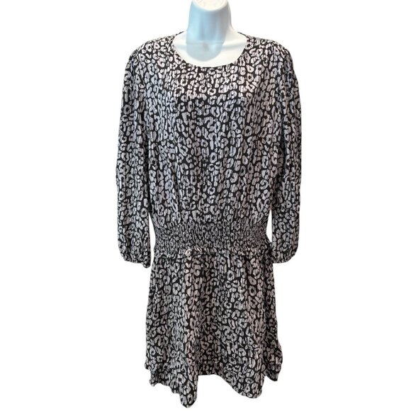 Rails Inez Dress L NWT Black Batik‎ Cheetah Smocked Waist - Picture 1 of 5